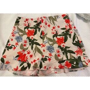 Zara Floral Ruffle Shorts Tropical Print‎ Summer Beach Vacation Size M
